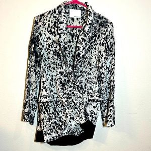 3.1 PHILLIP LIM Black & White Animal Print Silk Blouse Top size 8